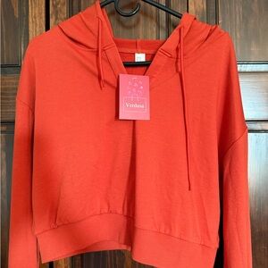 Verdusa Women's Vibrant Burnt Orange Cropped Hoodie Sweatshirt